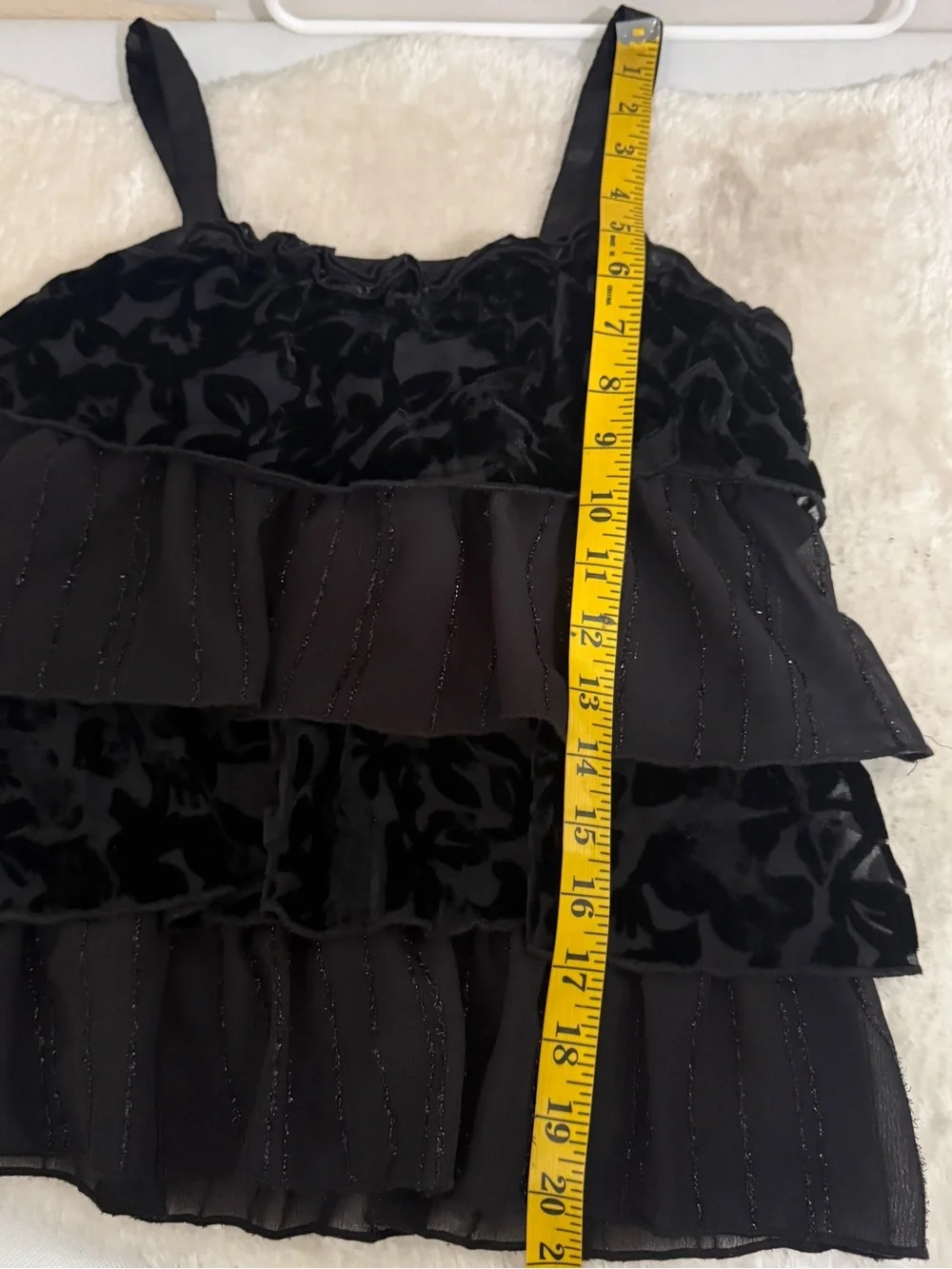 Justice Black Ruffled Velvet & Chiffon Tiered Tank Top Coquette Y2K Cute